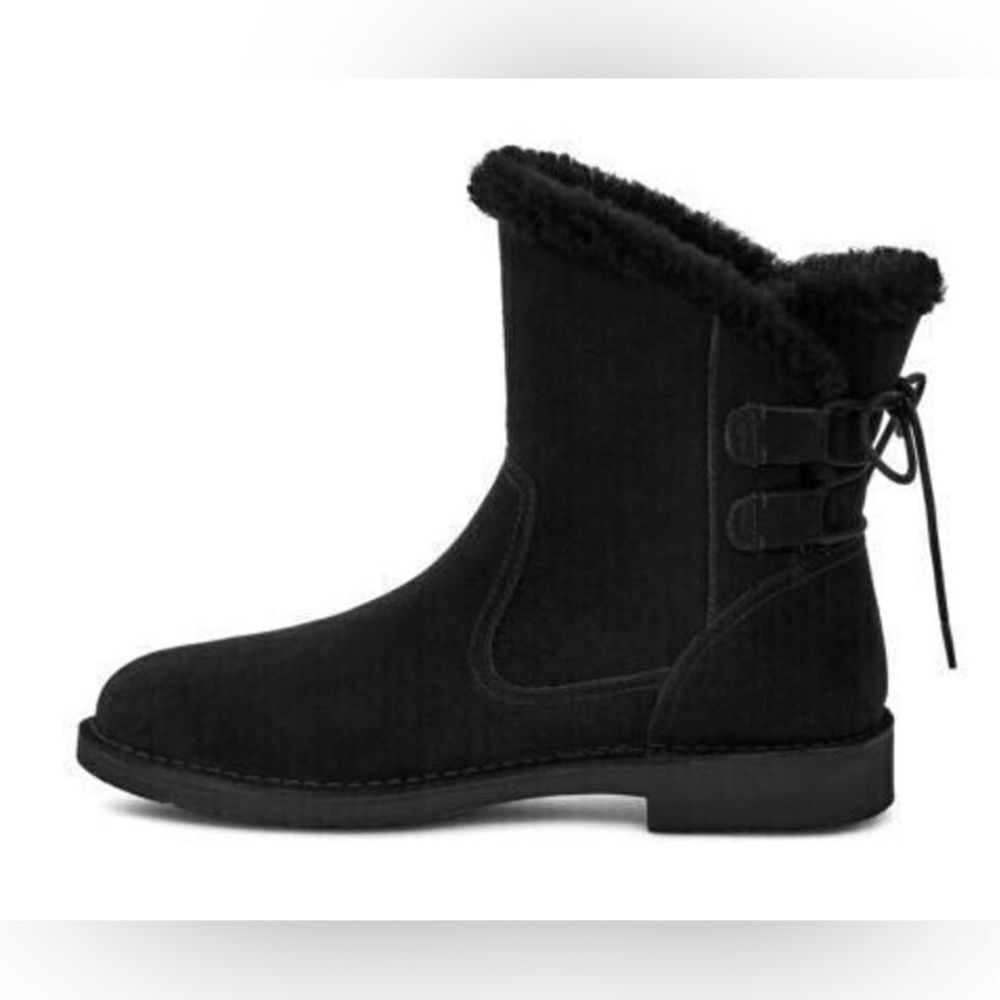 Ugg Naiyah Lace Back Genuine Shearling Boot Black Suede Size 7/38 1020144